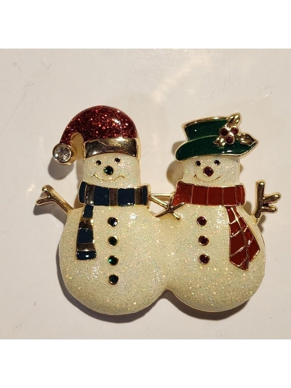 Monet Snowman and Woman Couple enamel pin brooch